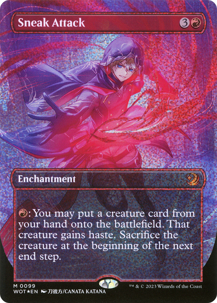 FOIL Sneak Attack (Anime Borderless) (Confetti Foil) (WOT-099) - Wilds of Eldraine: Enchanting Tales - Magic The Gathering