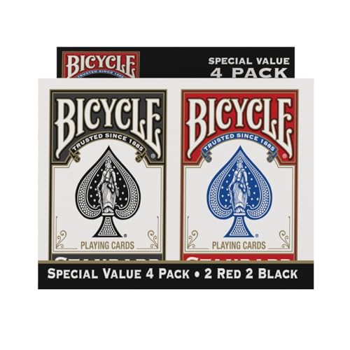Bicycle Playing Cards 4 Pack, Standard Index Poker Size Decks in Red and Black for Poker, Blackjack, Rummy, Family Game Nights, and Classic Card Games, All Ages
