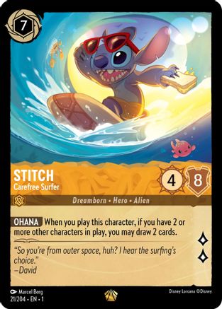 Stitch - Carefree Surfer (21/204) - The First Chapter Cold Foil - Lorcana