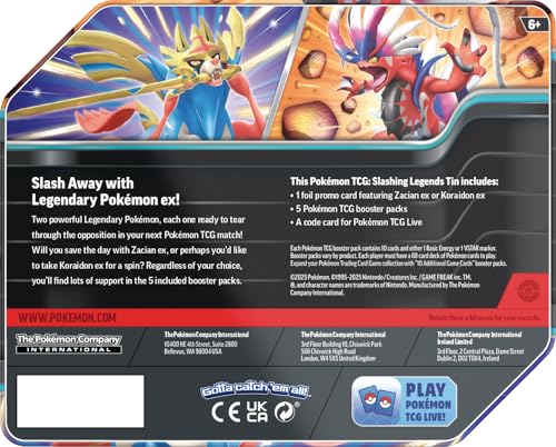 Pokemon TCG: Slashing Legends Tin - Zacian ex - 5 Packs, Promo Card