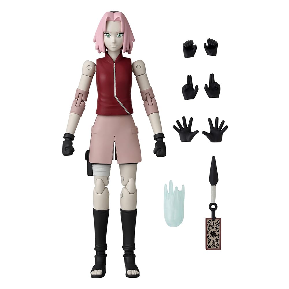 BANDAI Anime Heroes Naruto Action Figure Haruno Sakura | 17cm Figure With Extra Hands and Accessories | Shippuden Anime Action Figures for Boys and Girls