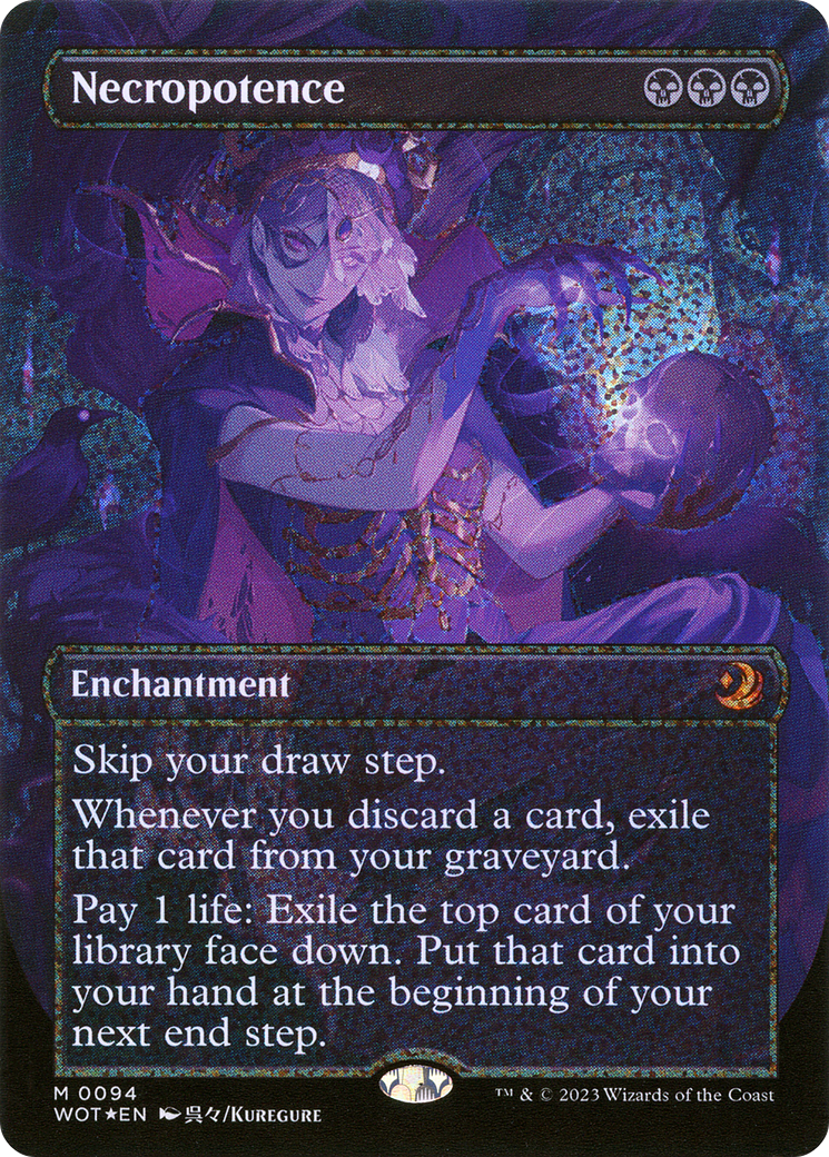 FOIL Necropotence (Anime Borderless) (Confetti Foil) (WOT-094) - Wilds of Eldraine: Enchanting Tales - Magic The Gathering