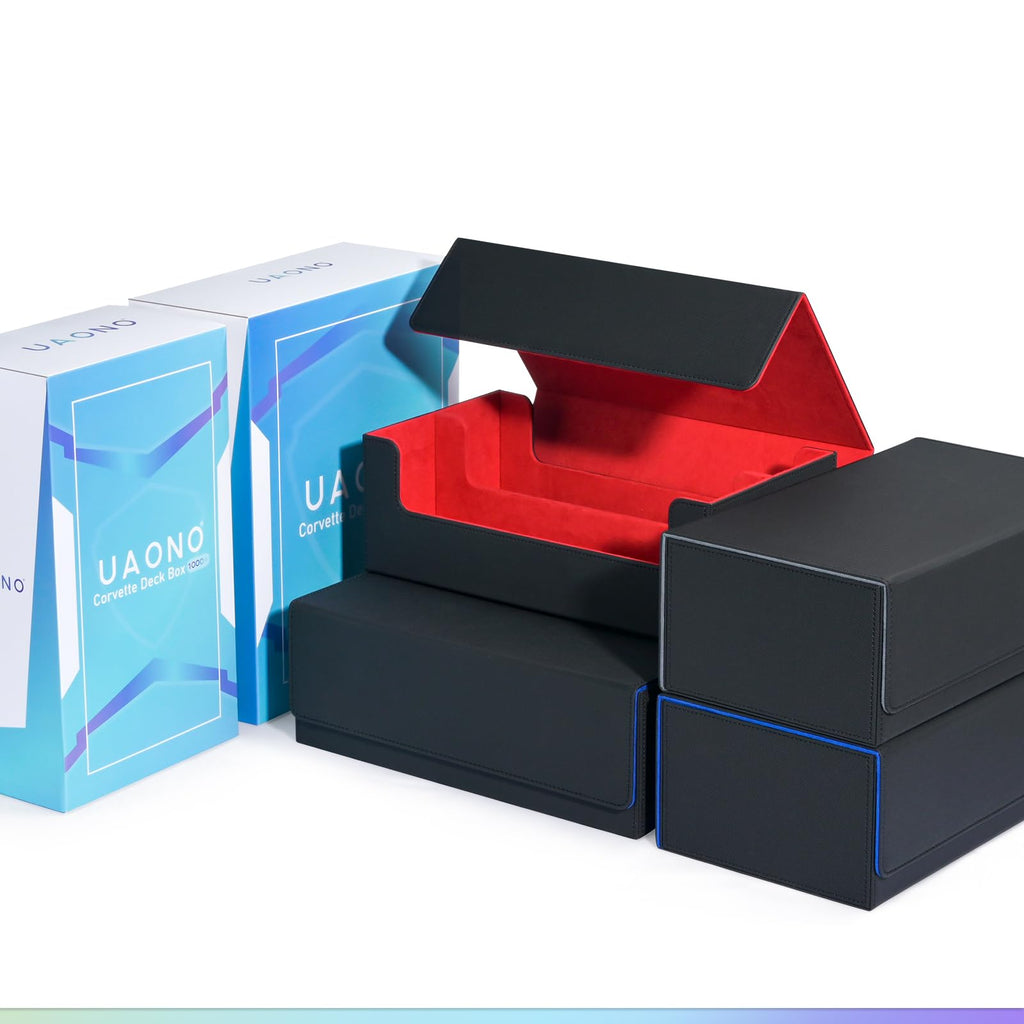 UAONO Card Storage Box for Trading Cards, 1800+ PU Leather Commander Card Deck Case, Magnetic Closure Card Holder Fits for Magic Game Cards (Black)