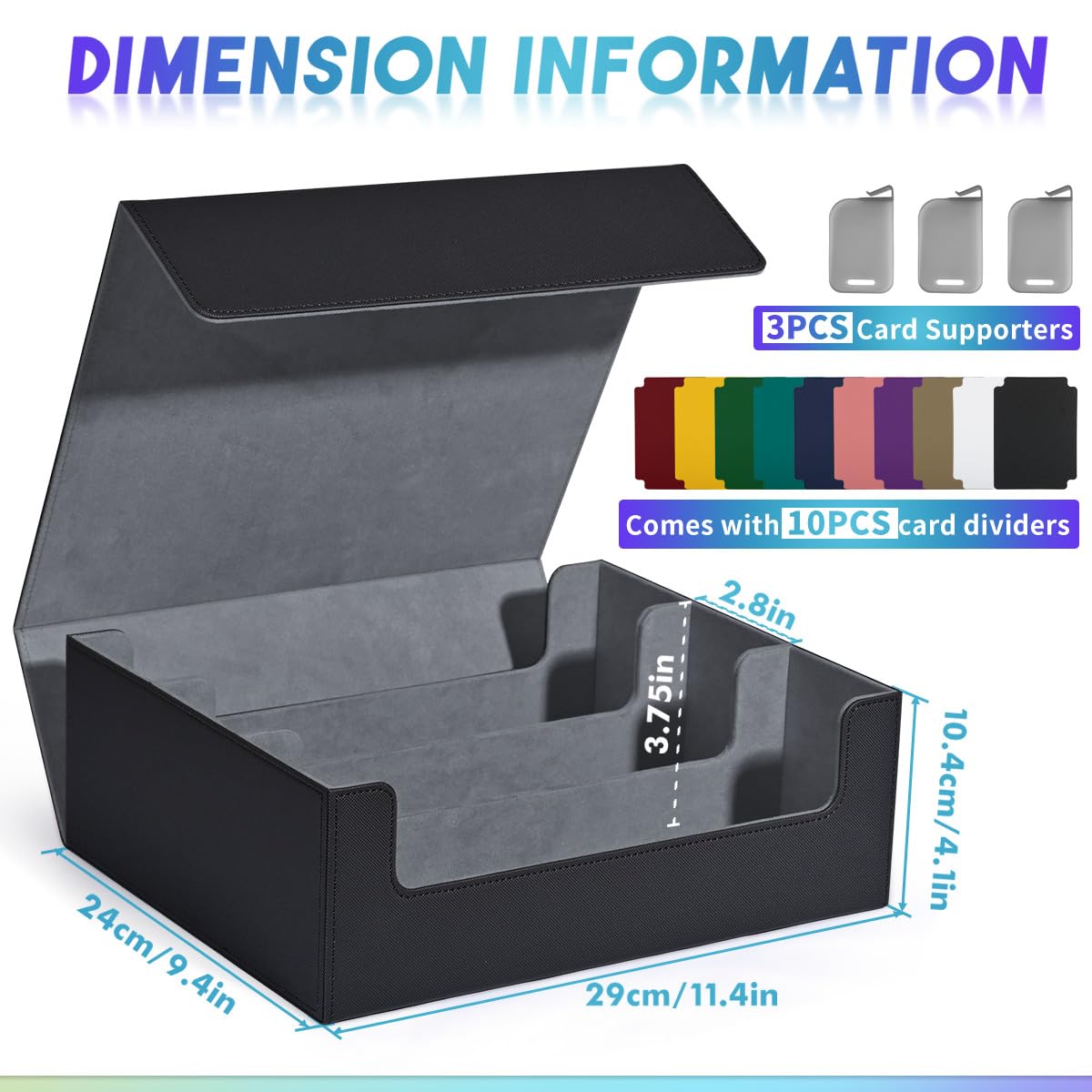 UAONO Card Storage Box for Trading Cards, 1800+ PU Leather Commander Card Deck Case, Magnetic Closure Card Holder Fits for Magic Game Cards (Black)
