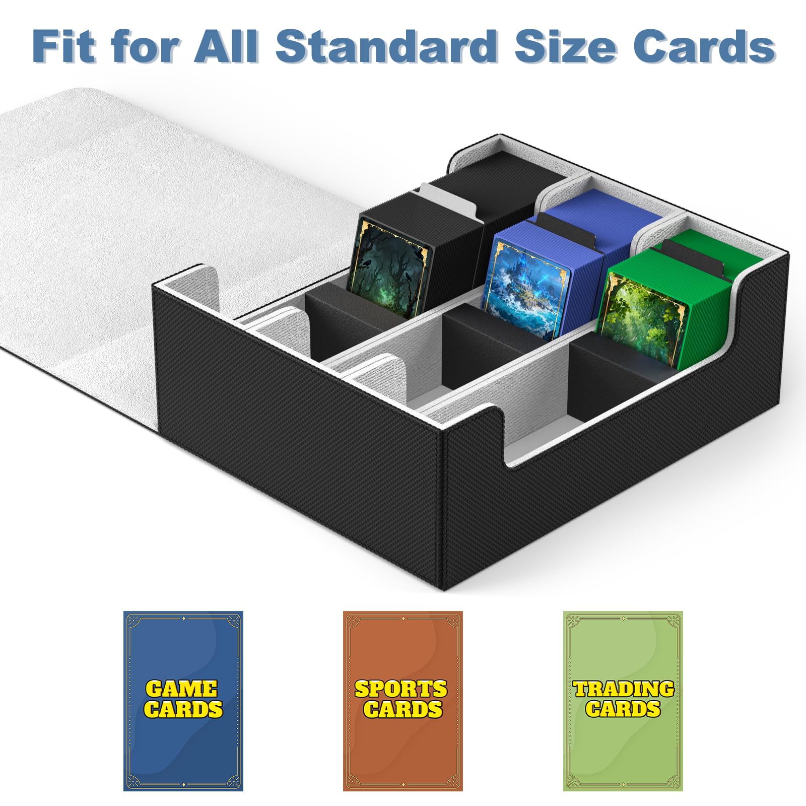 Mlikero Card Deck Case for Trading Cards 1800+, Trading Card Storage Box with 10 Dividers and 3 Foam Stoppers, Leather Magnetic Closure Commander Deck Box Fit for YuGiOh, MTG and Sport Cards