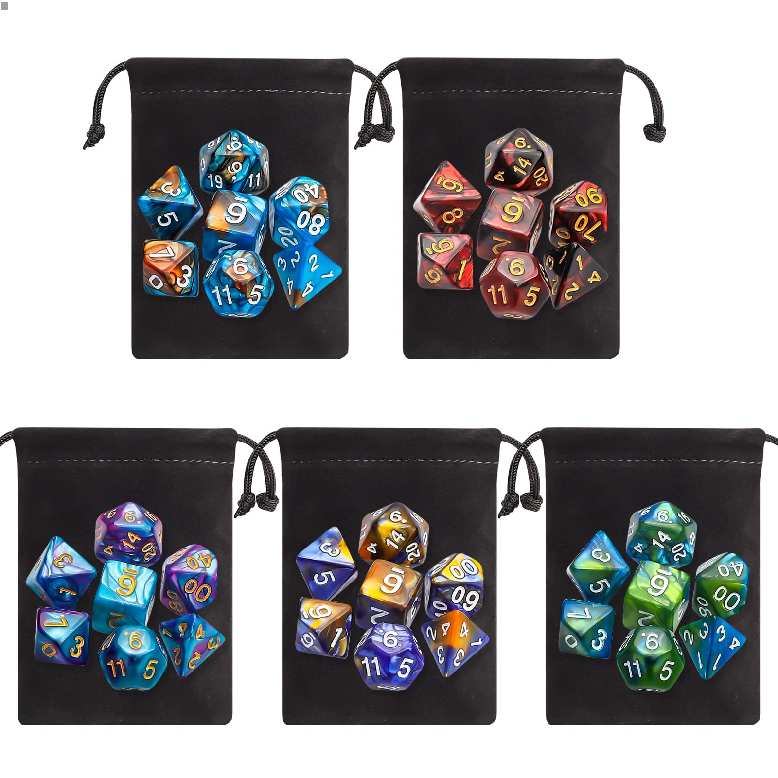 CiaraQ Polyhedral Dice Set - DND Role Playing Dice for Dungeons and Dragons RPG Table Games, Double-Color, 35pcs