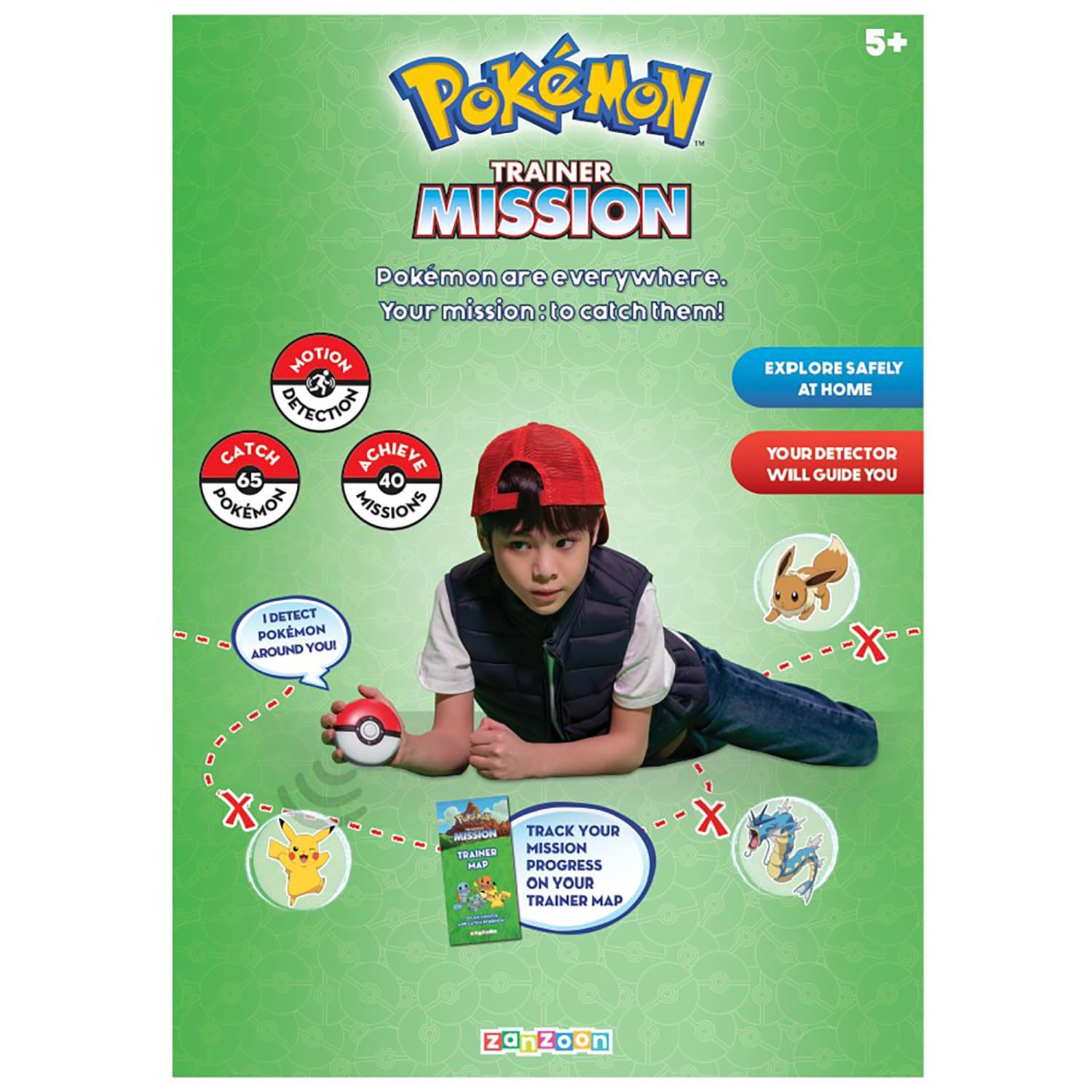 Pokemon Trainer Mission - Electronic Detector Will Guide You On 40 Missions, Voice & Light Instructions, Collect 65 Pokemon, Trainer Map, Kids 5+ Brown Box Packaging