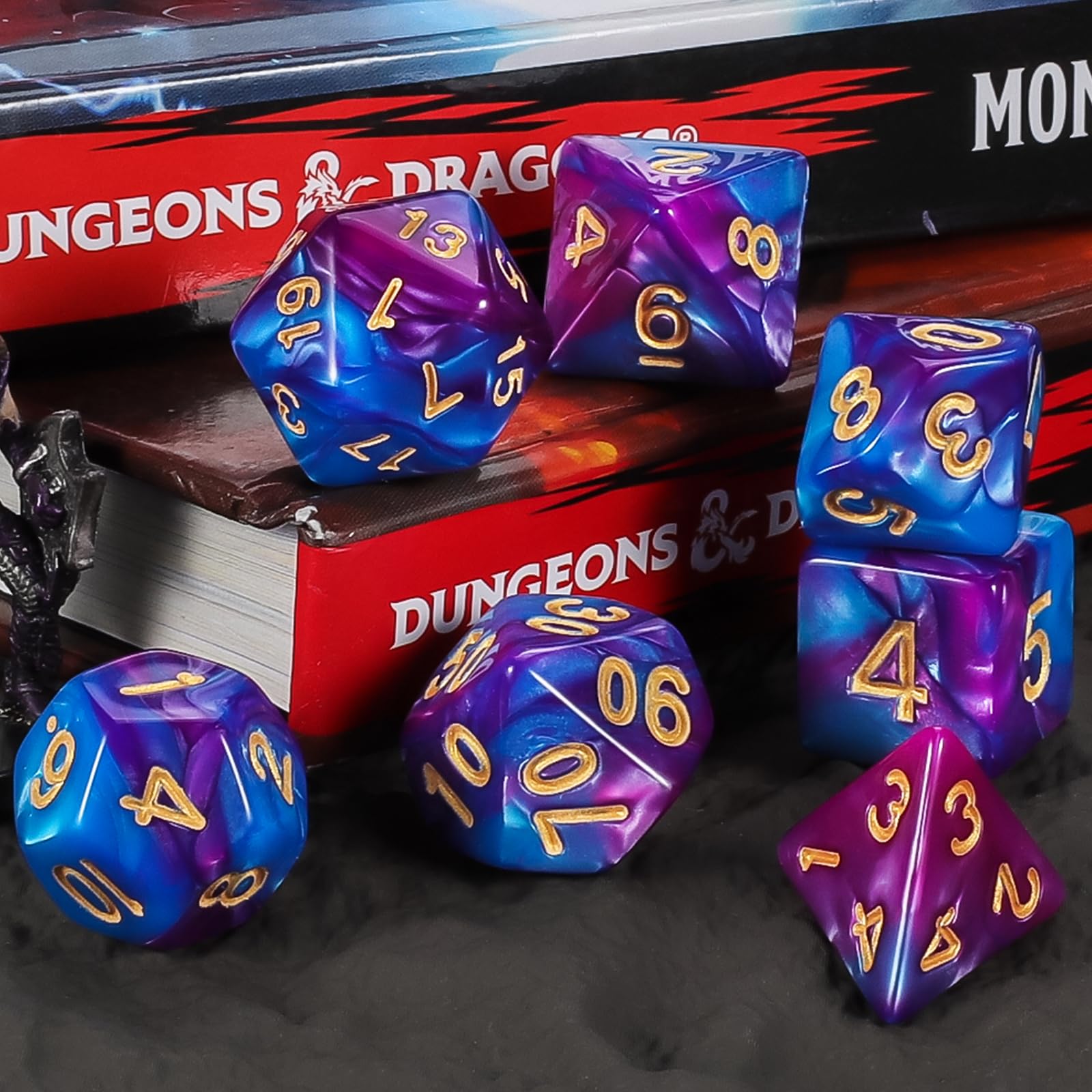 QMAY Polyhedral Dice - 8PCS Mystery Dice Set, Various Styles, Random D&D Dice Patterns & Dice Bag, DND Gifts, Suitable for Dungeons and Dragons, RPG, MTG,Role Playing Table Game