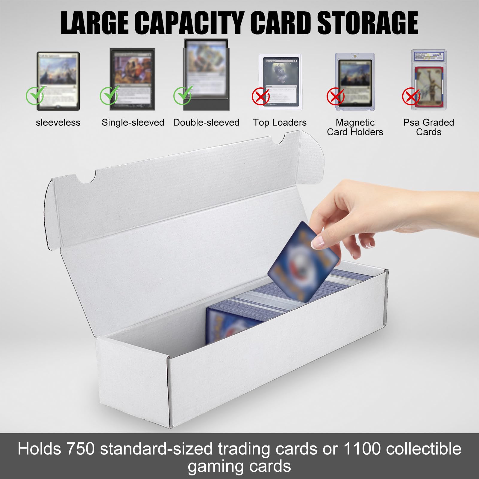 XRACV Trading Card Storage Box, 10-Pack 1100 Count White Corrugated Cardboard Bulk Sports Storage Box for TCG/Magic/Mtg Basketball Cards, Collectible Trading Cards