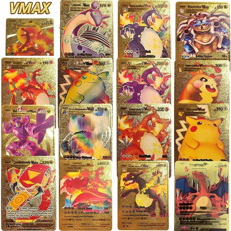 55 PCS Gold Cards Packs Vmax DX GX Rare Golden Cards Deck Box Gold Foil Card for Birthday Party Favors Gifts (No Duplicates) Golden