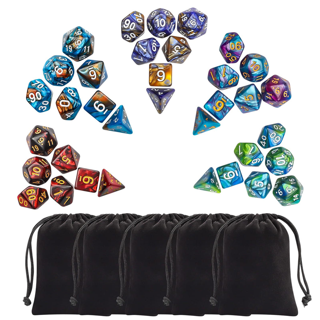 CiaraQ Polyhedral Dice Set - DND Role Playing Dice for Dungeons and Dragons RPG Table Games, Double-Color, 35pcs