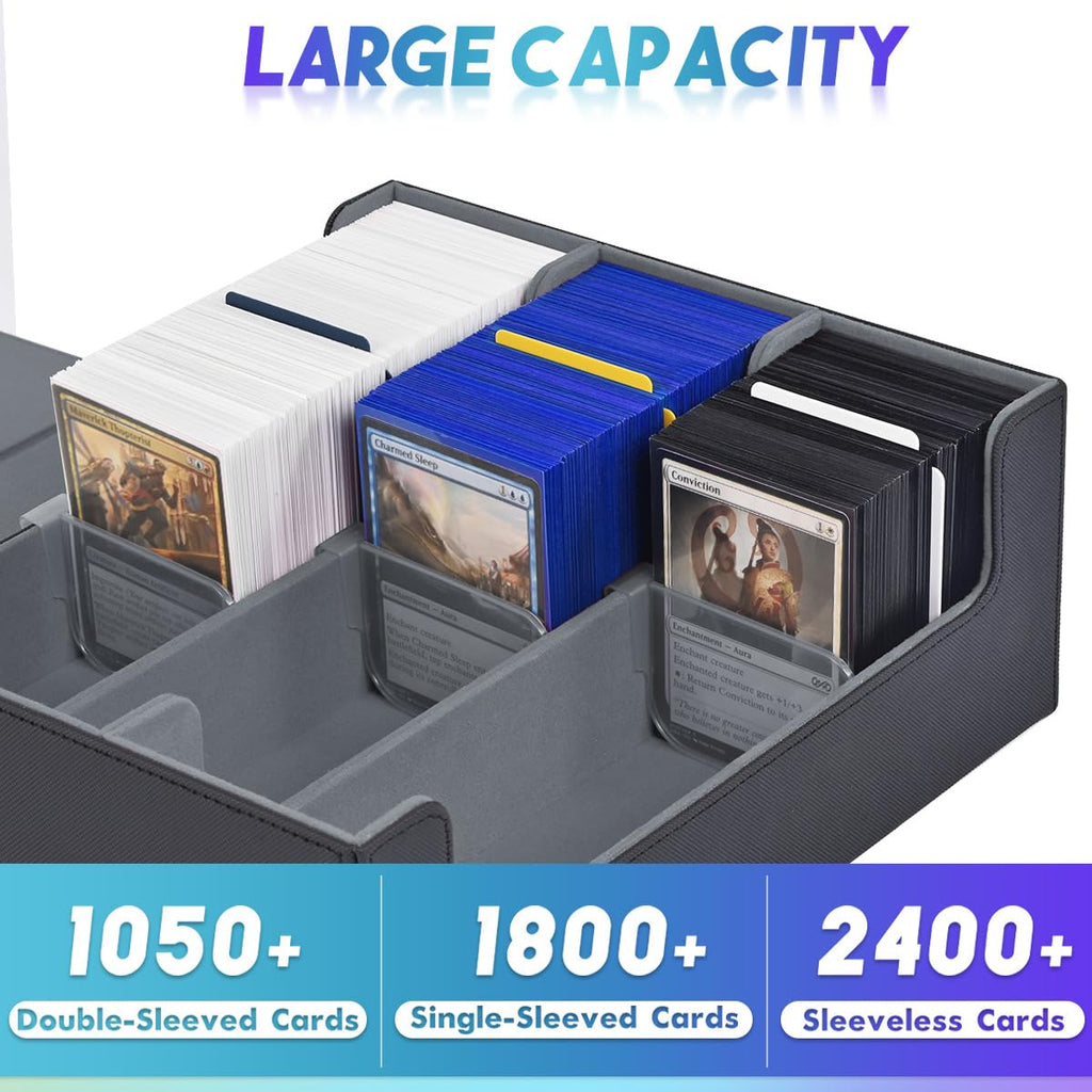 UAONO Card Storage Box for Trading Cards, 1800+ PU Leather Commander Card Deck Case, Magnetic Closure Card Holder Fits for Magic Game Cards (Black)