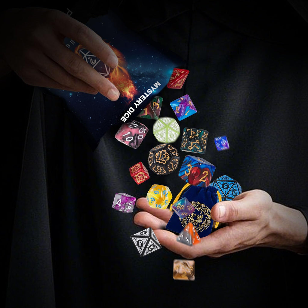 QMAY Polyhedral Dice - 8PCS Mystery Dice Set, Various Styles, Random D&D Dice Patterns & Dice Bag, DND Gifts, Suitable for Dungeons and Dragons, RPG, MTG,Role Playing Table Game