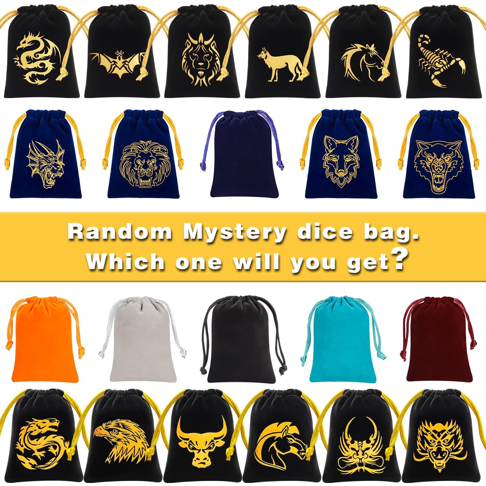 QMAY Polyhedral Dice - 8PCS Mystery Dice Set, Various Styles, Random D&D Dice Patterns & Dice Bag, DND Gifts, Suitable for Dungeons and Dragons, RPG, MTG,Role Playing Table Game