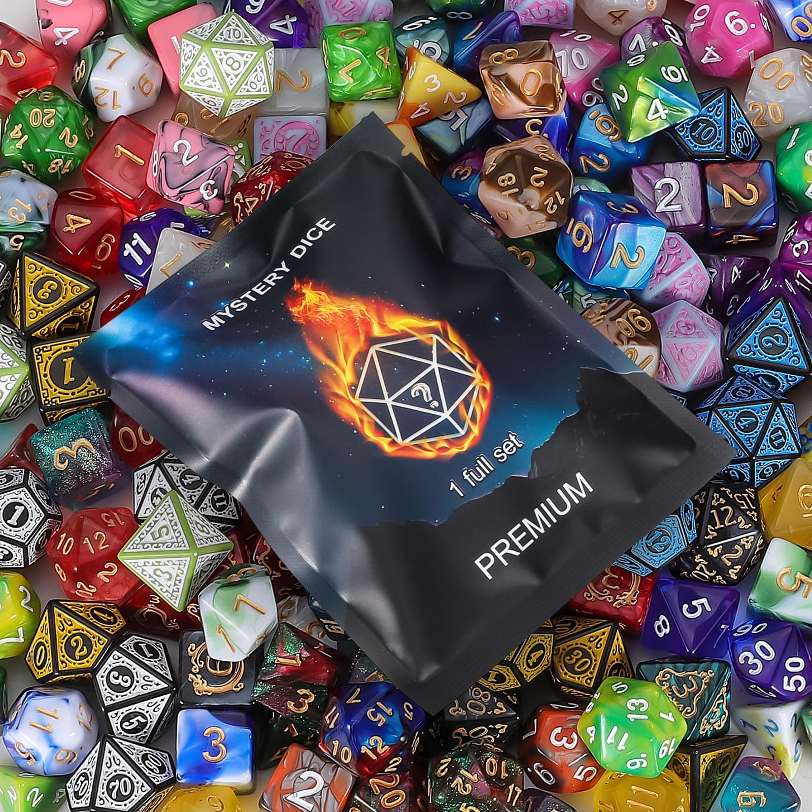 QMAY Polyhedral Dice - 8PCS Mystery Dice Set, Various Styles, Random D&D Dice Patterns & Dice Bag, DND Gifts, Suitable for Dungeons and Dragons, RPG, MTG,Role Playing Table Game