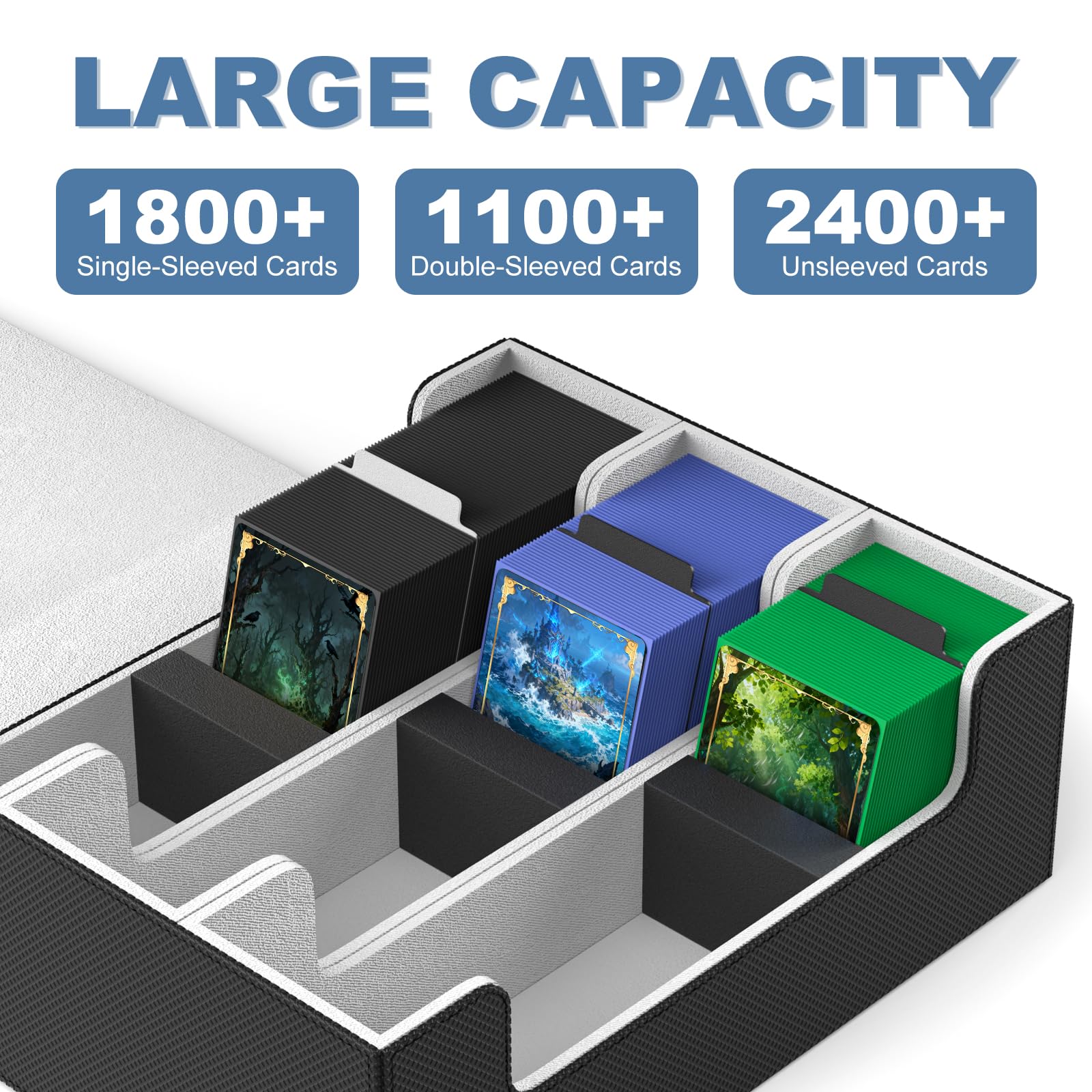 Mlikero Card Deck Case for Trading Cards 1800+, Trading Card Storage Box with 10 Dividers and 3 Foam Stoppers, Leather Magnetic Closure Commander Deck Box Fit for YuGiOh, MTG and Sport Cards