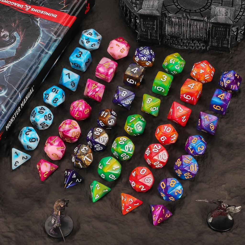 QMAY Polyhedral Dice - 8PCS Mystery Dice Set, Various Styles, Random D&D Dice Patterns & Dice Bag, DND Gifts, Suitable for Dungeons and Dragons, RPG, MTG,Role Playing Table Game