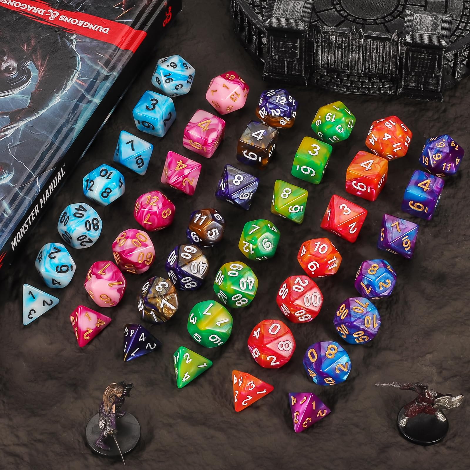 QMAY Polyhedral Dice - 8PCS Mystery Dice Set, Various Styles, Random D&D Dice Patterns & Dice Bag, DND Gifts, Suitable for Dungeons and Dragons, RPG, MTG,Role Playing Table Game
