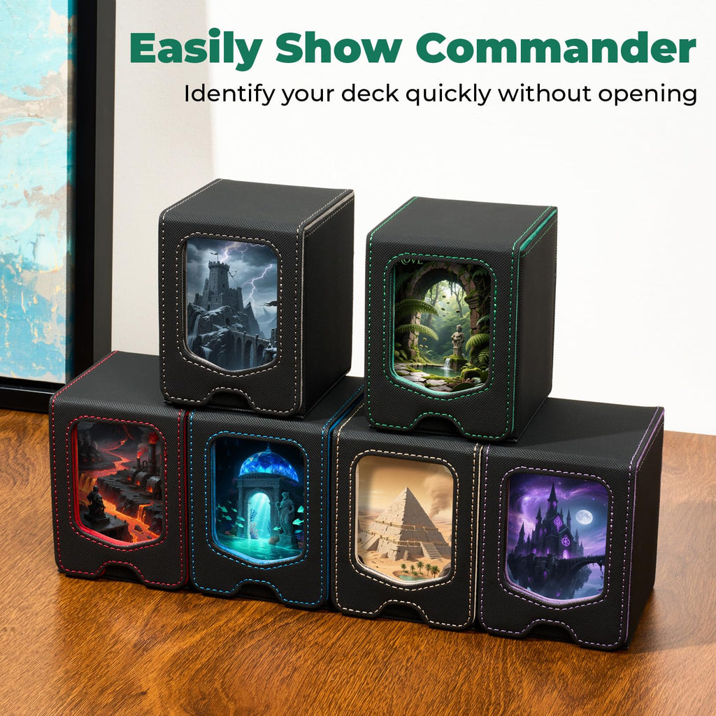 Fabmaker Deck Box Compatible with MTG Commander, (patent Pending) Magnetic Trading Card Storage Box with Commander, Fits 100 Double-Sleeved Cards, Card Box Compatible with Magic the Gathering, Red