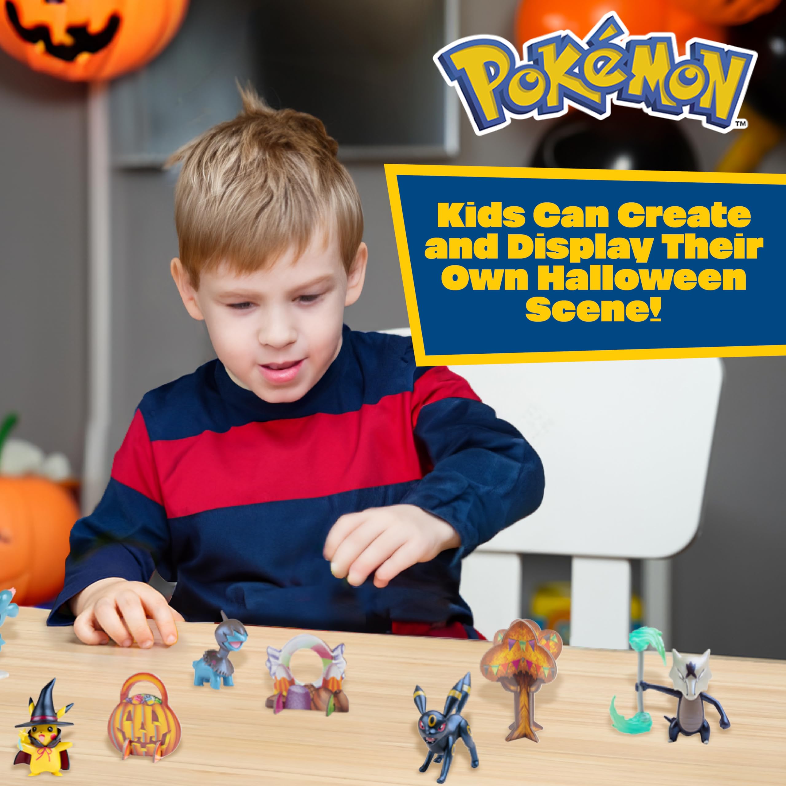 Pokemon Halloween Countdown Gift Set for Kids, 16 Piece Playset - Includes 11 Toy Character Figures & 5 Accessories - Pikachu, Eevee, Meowth & More - 4.5" Deluxe Action Grimmsnarl - For Boys & Girls Age 4+