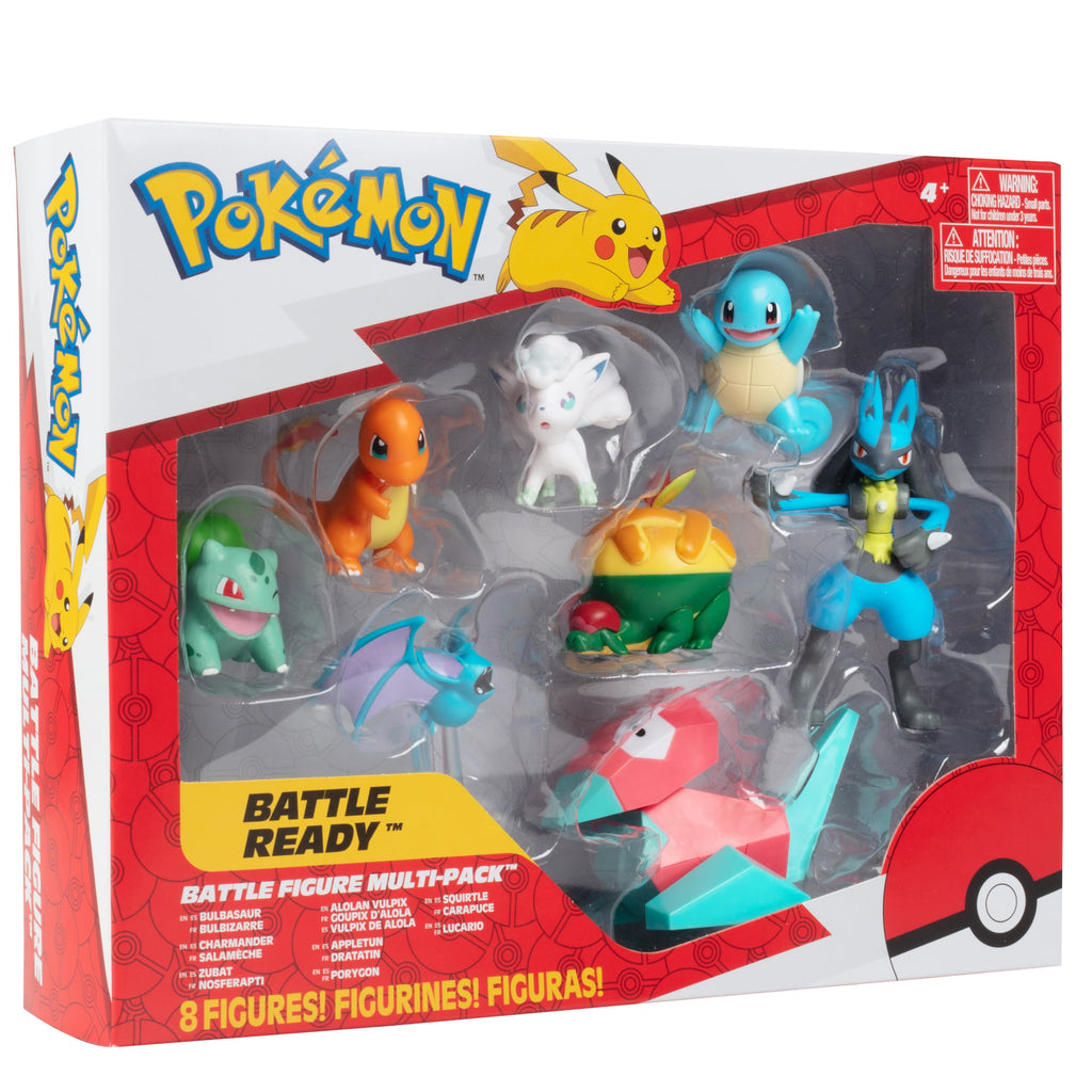 Pokemon Battle Ready! Toy Figure Set, 8 Pieces - 2" & 3" Charmander, Bulbasaur, Squirtle, Lucario, Alolan Vulpix & More - Holiday Christmas Stocking Stuffer Gift for Kids, Boys, Girls - 4+