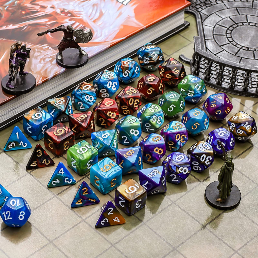 CiaraQ Polyhedral Dice Set - DND Role Playing Dice for Dungeons and Dragons RPG Table Games, Double-Color, 35pcs