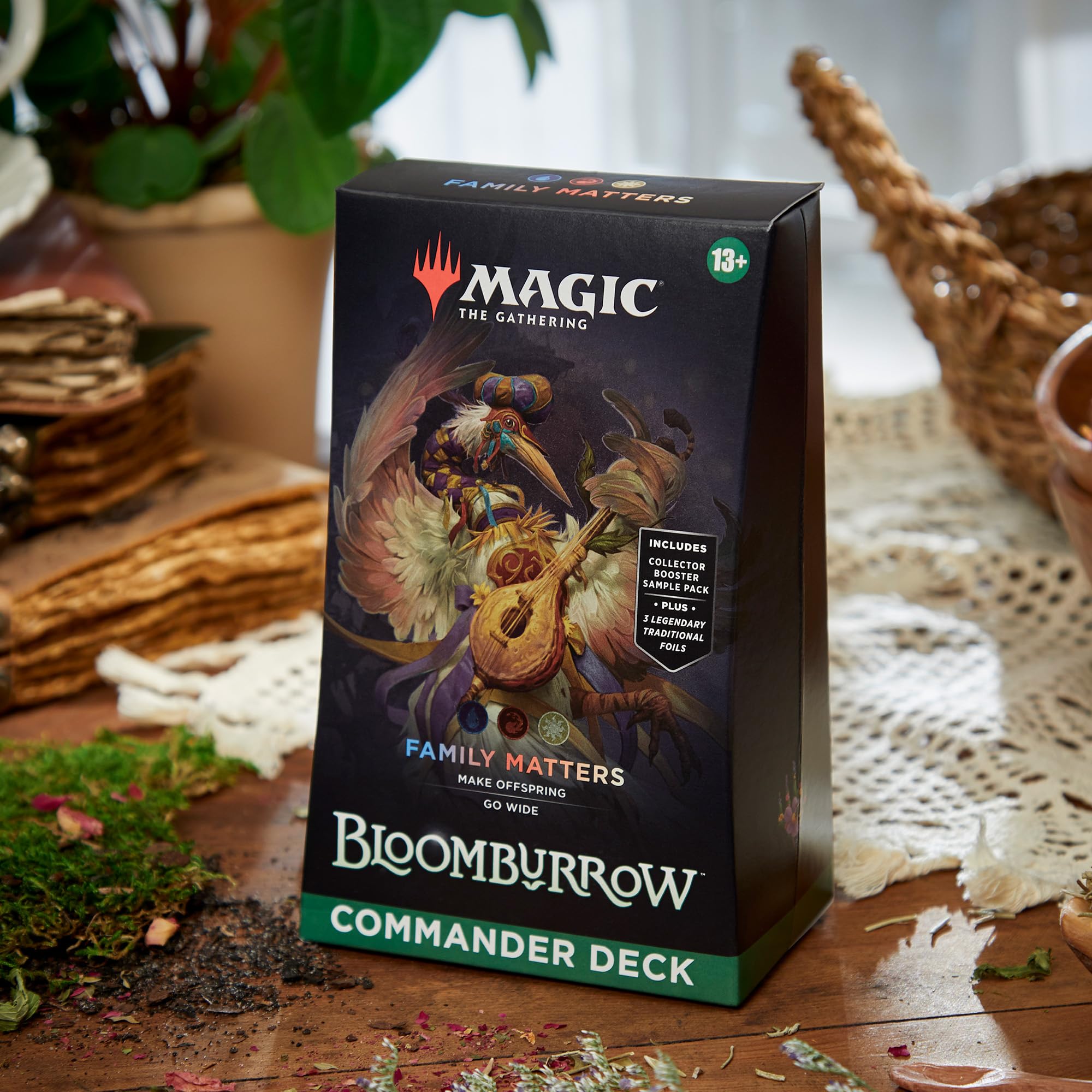 Magic: The Gathering Bloomburrow Commander Deck - Family Matters (100-Card Deck, 2-Card Collector Booster Sample Pack + Accessories)
