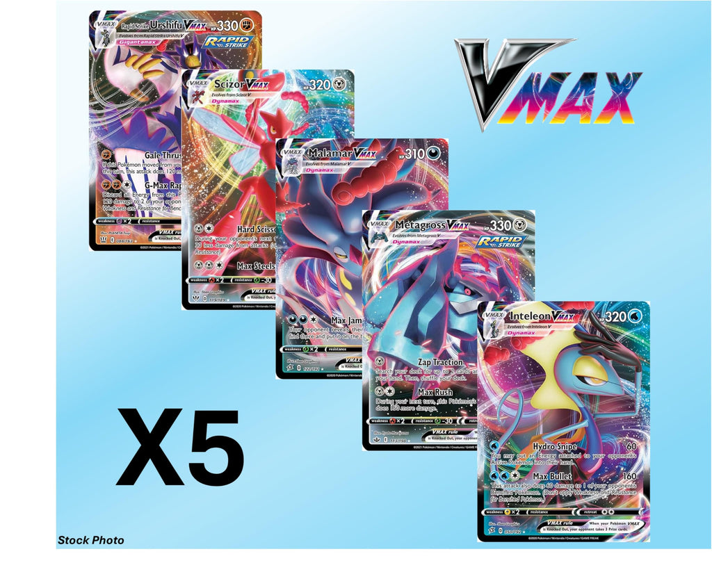 Pokemon - 5 VMAX/VSTAR Card Lot Bundle - No Duplicates - Full Art Etched Pokemon