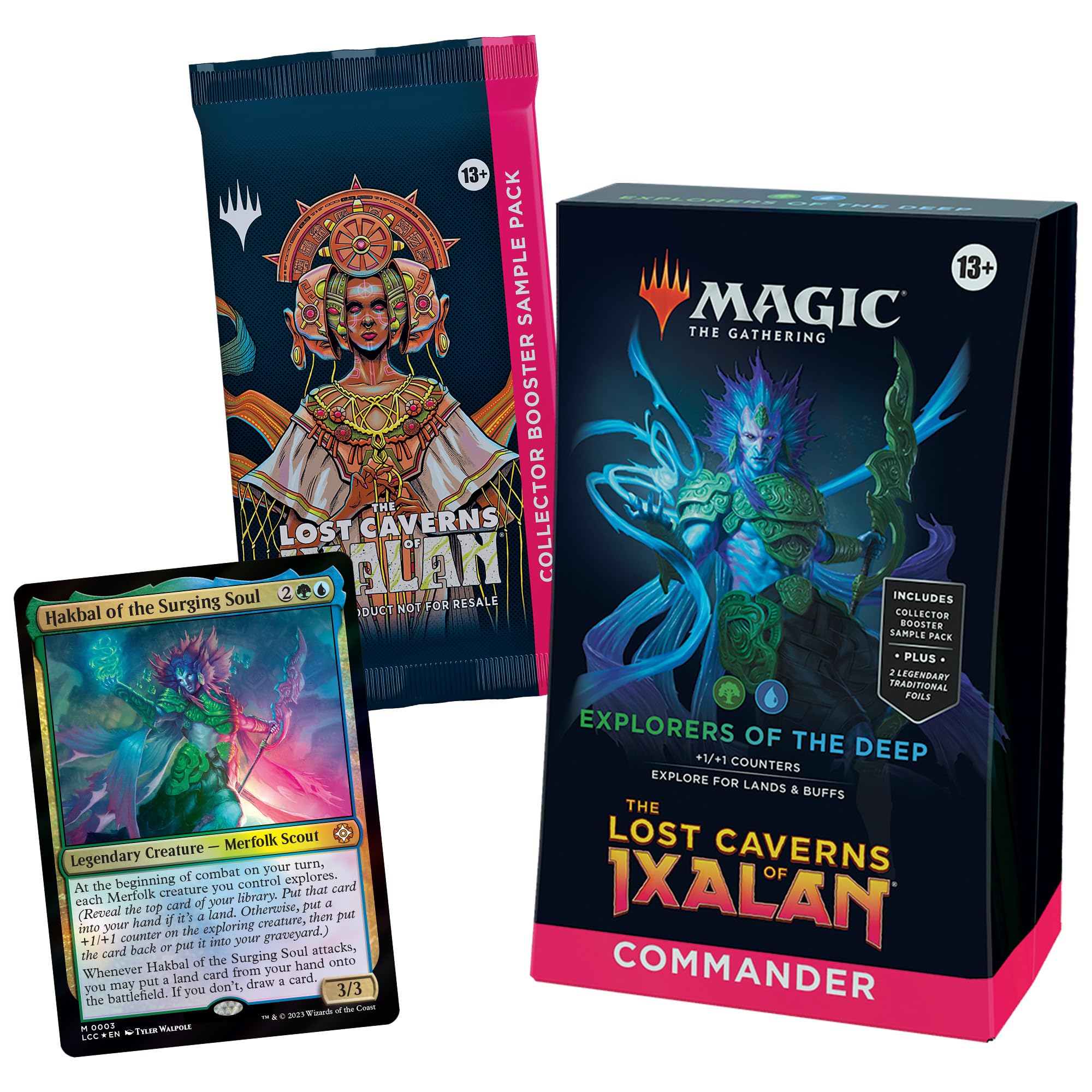 Magic: The Gathering The Lost Caverns of Ixalan Commander Deck - Explorers of The Deep (100-Card Deck, 2-Card Collector Booster Sample Pack + Accessories)