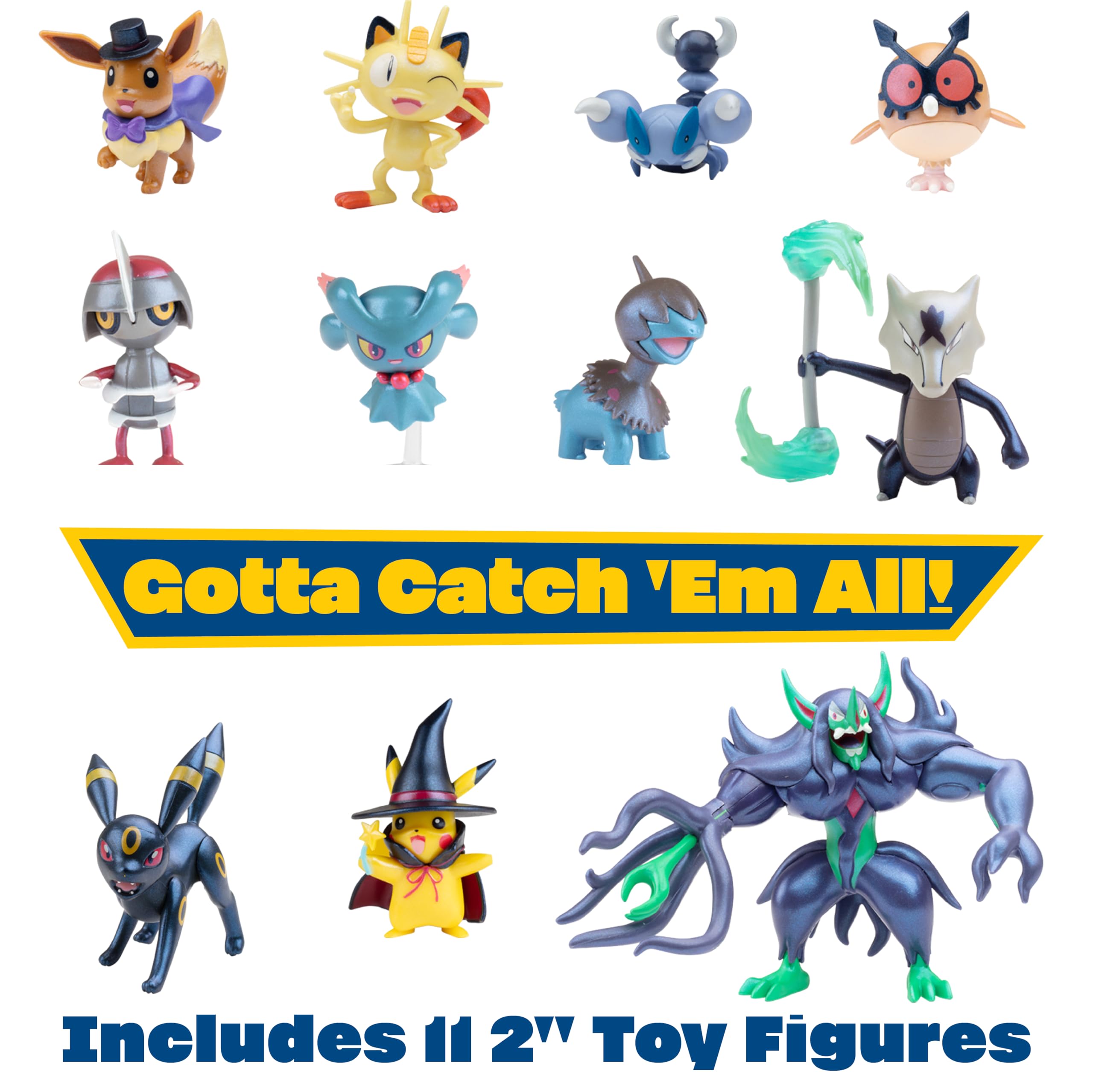 Pokemon Halloween Countdown Gift Set for Kids, 16 Piece Playset - Includes 11 Toy Character Figures & 5 Accessories - Pikachu, Eevee, Meowth & More - 4.5" Deluxe Action Grimmsnarl - For Boys & Girls Age 4+