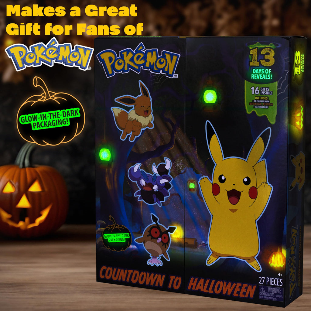 Pokemon Halloween Countdown Gift Set for Kids, 16 Piece Playset - Includes 11 Toy Character Figures & 5 Accessories - Pikachu, Eevee, Meowth & More - 4.5" Deluxe Action Grimmsnarl - For Boys & Girls Age 4+
