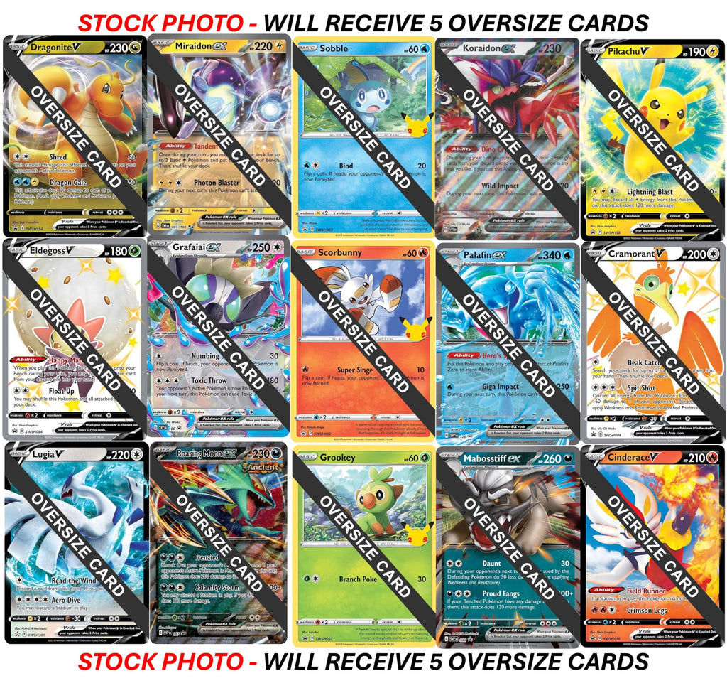 Pokemon - 5 Jumbo Oversize Cards - Random Assortment - No Duplicates - Starters, V, EX, VSTAR, V-Union, Mega, ETC.