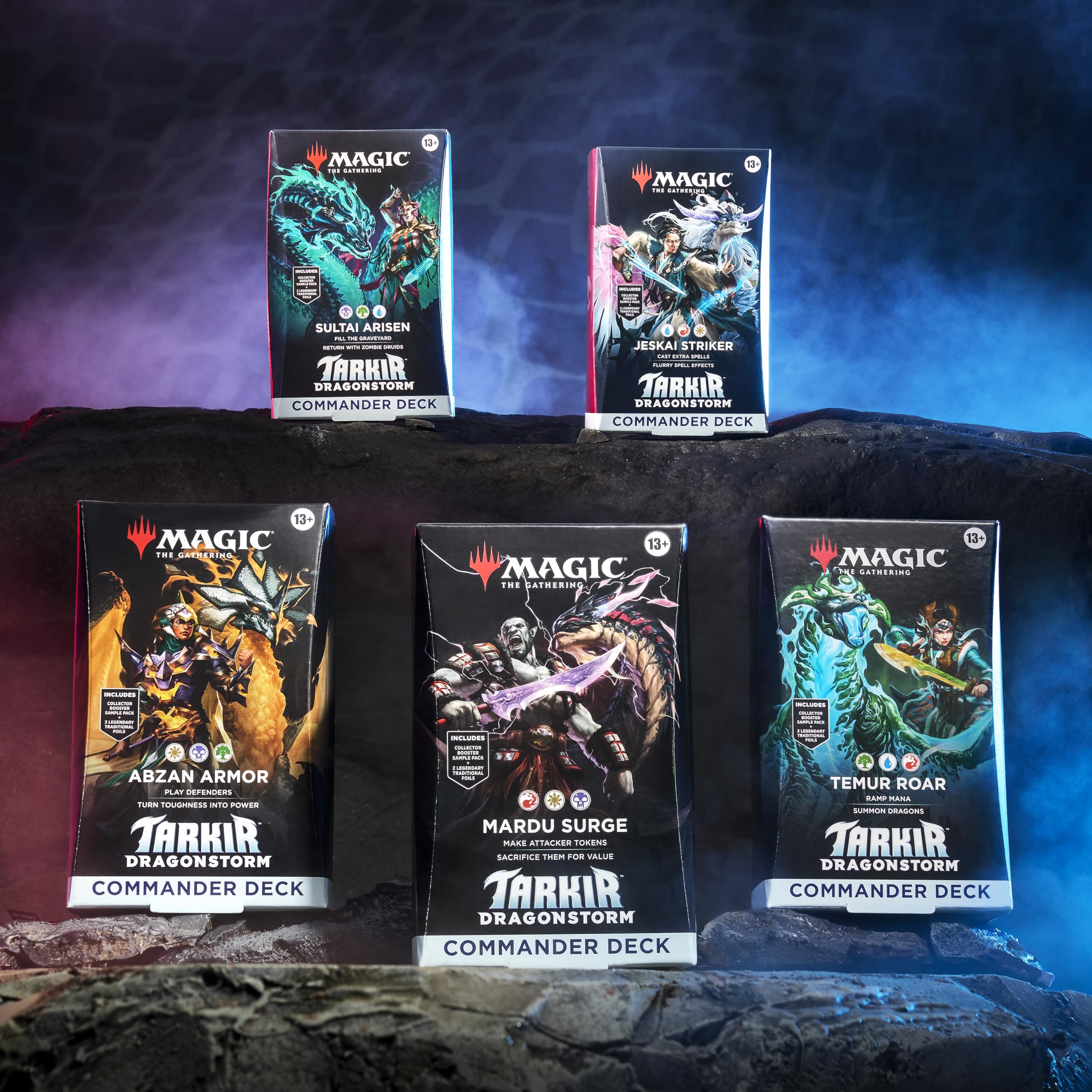Magic: The Gathering Tarkir: Dragonstorm Commander Deck Bundle - Includes All 5 Decks (Abzan Armor, Jeskai Striker, Sultai Arisen, Mardu Surge, Temur Roar)