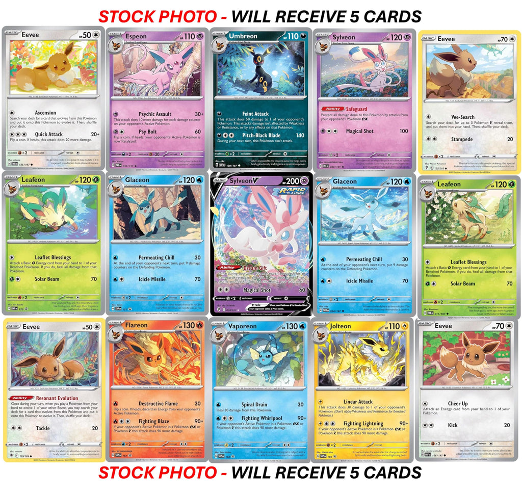Pokemon Eevee Card Bundle - Guaranteed 1 Ultra Rare - 5 Eeveelution Holofoil Cards - No Duplicates