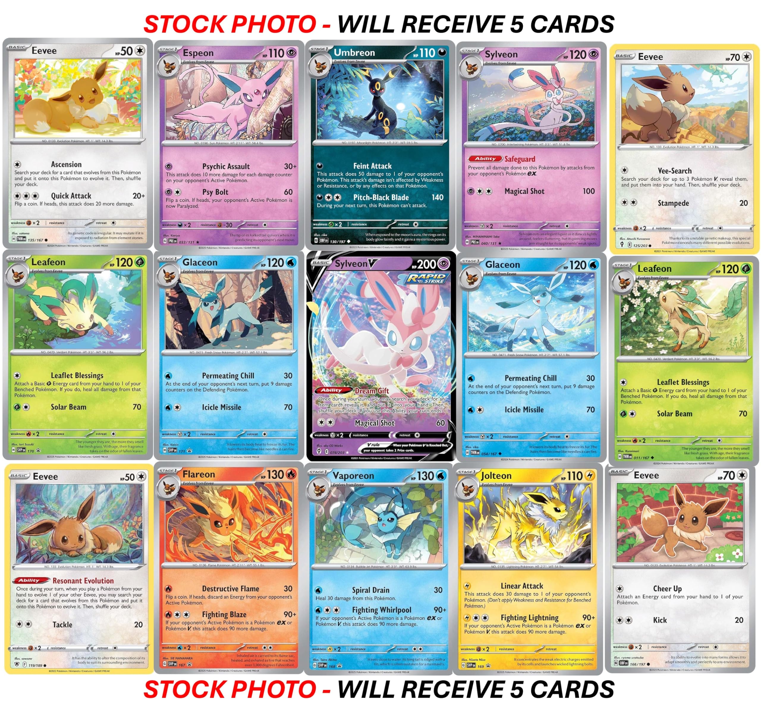 Pokemon Eevee Card Bundle - Guaranteed 1 Ultra Rare - 5 Eeveelution Holofoil Cards - No Duplicates