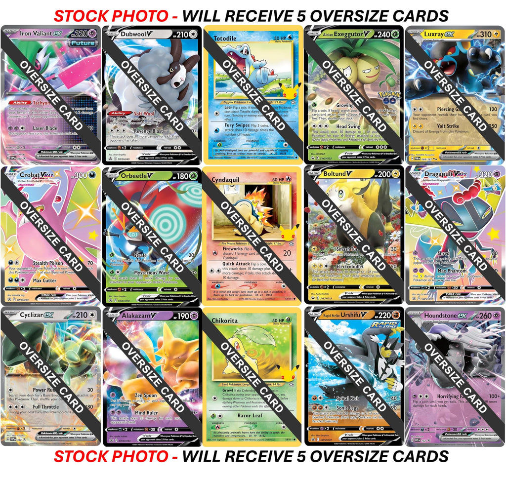 Pokemon - 5 Jumbo Oversize Cards - Random Assortment - No Duplicates - Starters, V, EX, VSTAR, V-Union, Mega, ETC.