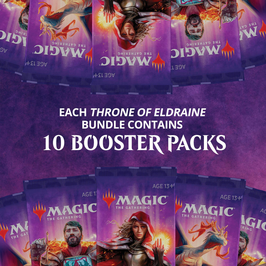 Magic: The Gathering Throne of Eldraine Bundle | 10 Booster Pack (150 Cards) | Accessories
