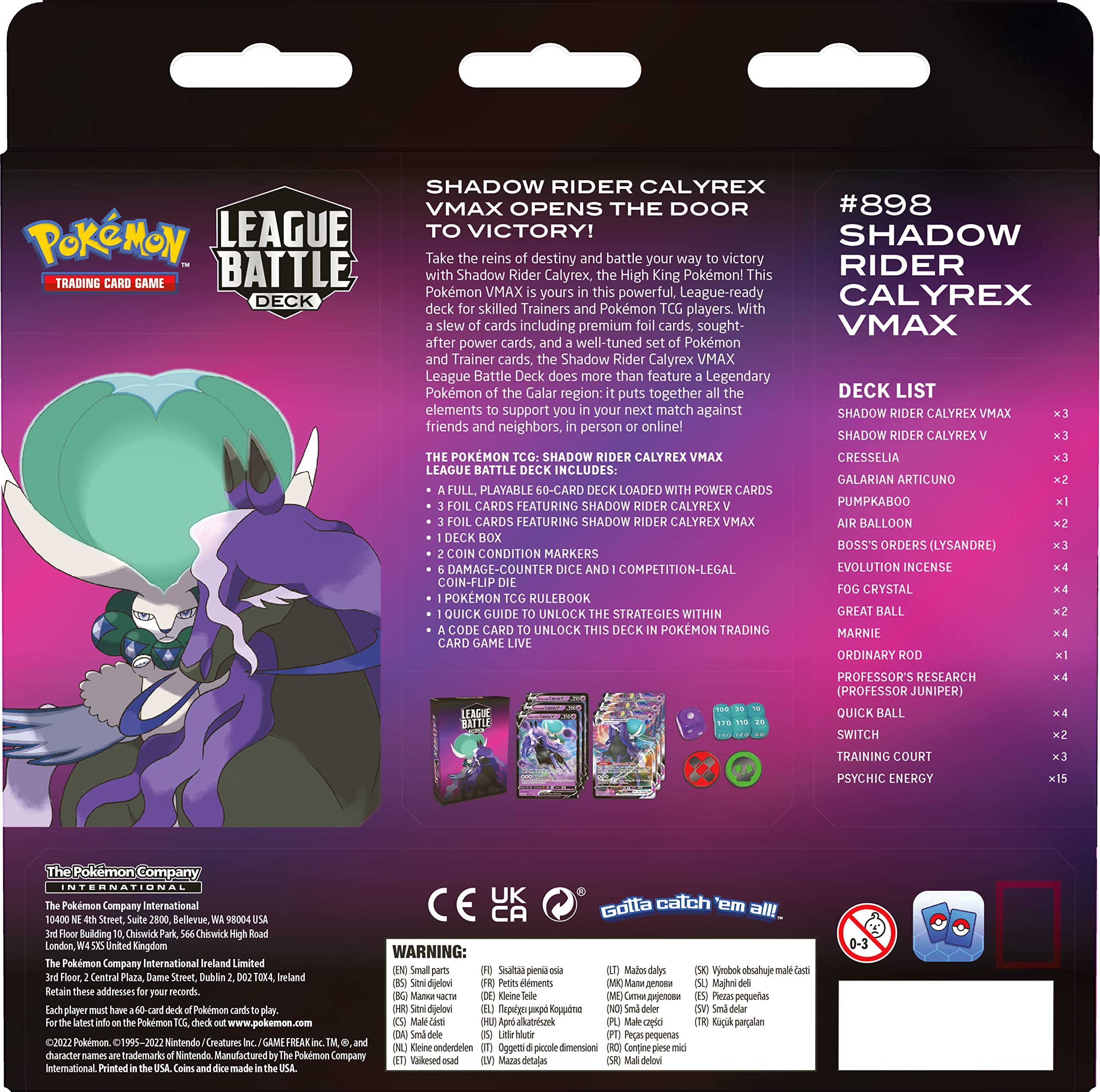 Pokémon TCG: Shadow Rider Calyrex VMAX League Battle Deck (60 Cards Ready to Play Deck, 3 Foil V Cards & 3 Foil VMAX Cards)