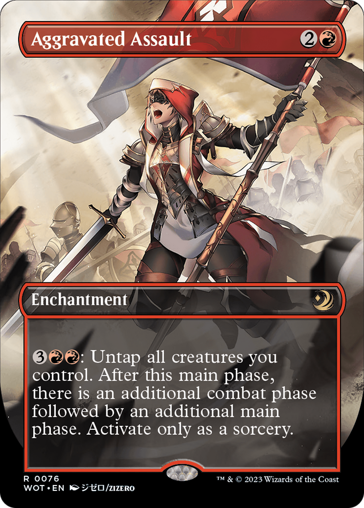 FOIL Aggravated Assault (Anime Borderless) (WOT-076) - Wilds of Eldraine: Enchanting Tales - Magic The Gathering